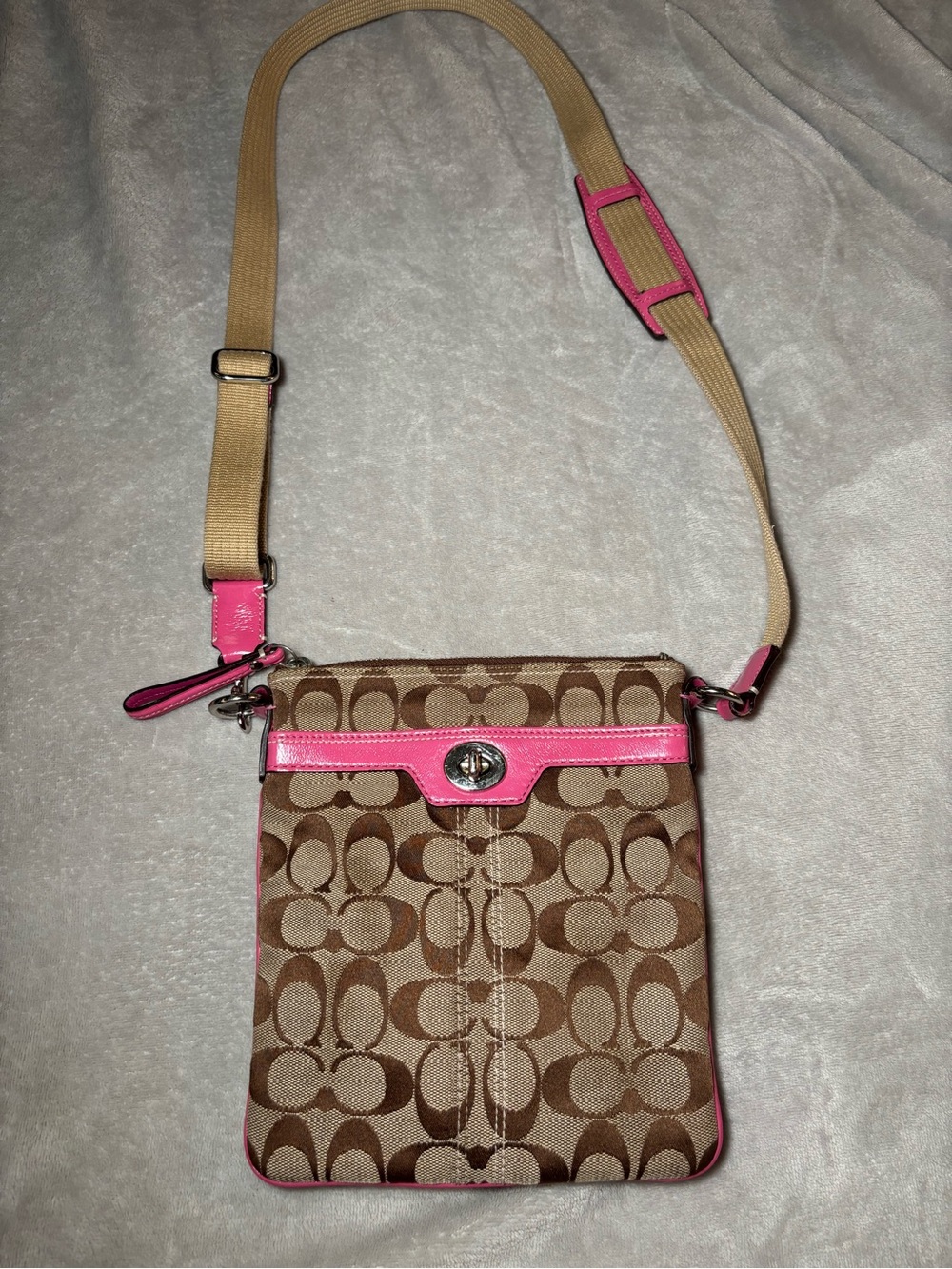 Coach Signature Canvas Pink Crossbody Bag